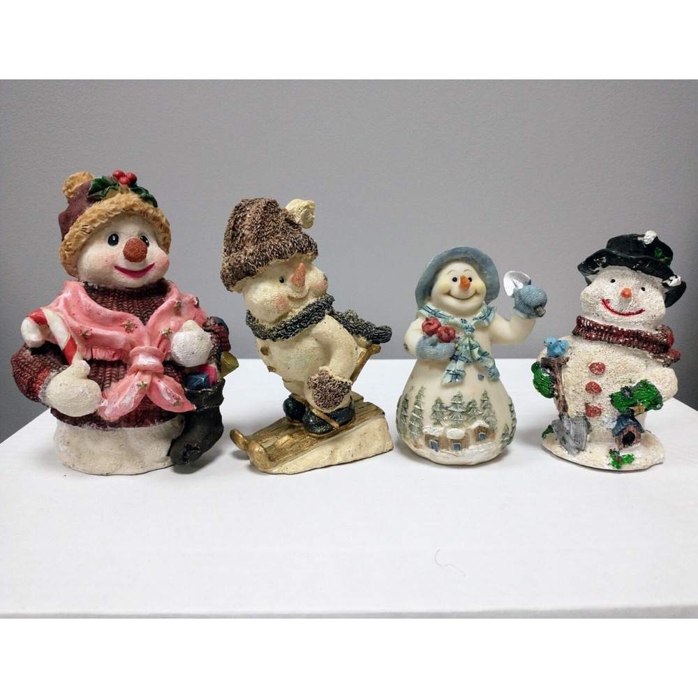 Vintage Christmas Holiday Snowman Hand Painted Ornaments Lot Of 4 Assorted
